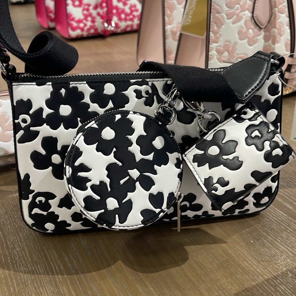 MICHAEL KORS Jet Set Sm Sequined Floral Print Crossbody w Case for Apple Airpods - Picture 12 of 16